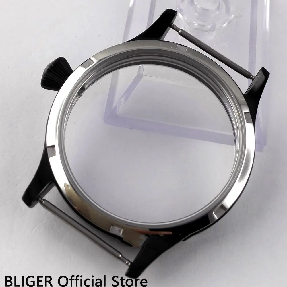 BLIGER 44 мм черный PVD покрытием Нержавеющая сталь корпус часов Fit для ETA 6497 6498 ручной