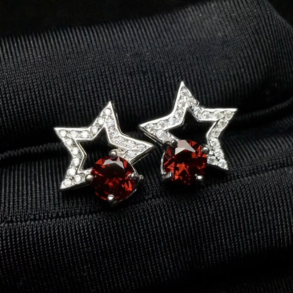 

natural 5*5mm garnet earrings s925 sterling silver water droplets fine jewelry womem party Natural red gemstone