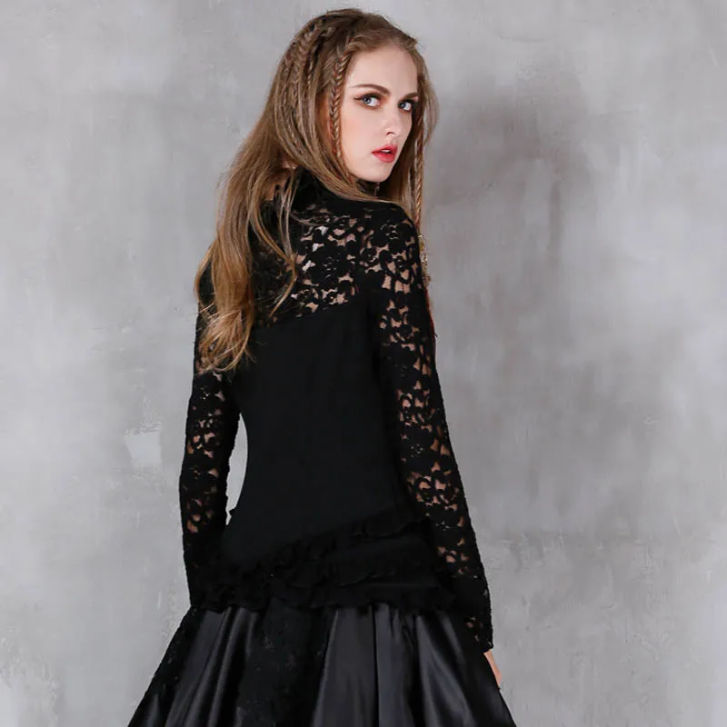 2017 Для женщин Футболки для стрейч Elegent Кружево лоскутное воротник-стойка с