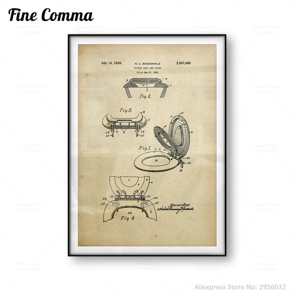 Чехол на сиденье для унитаза винтажный постер с принтом из патента принт холсте в