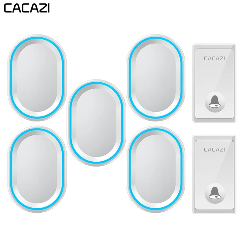 

CACAZI Self-powered Wireless Doorbell Waterproof No Battery Required Home Call bell US EU UK Plug 58 Chimes 2 Button 5 Receivers