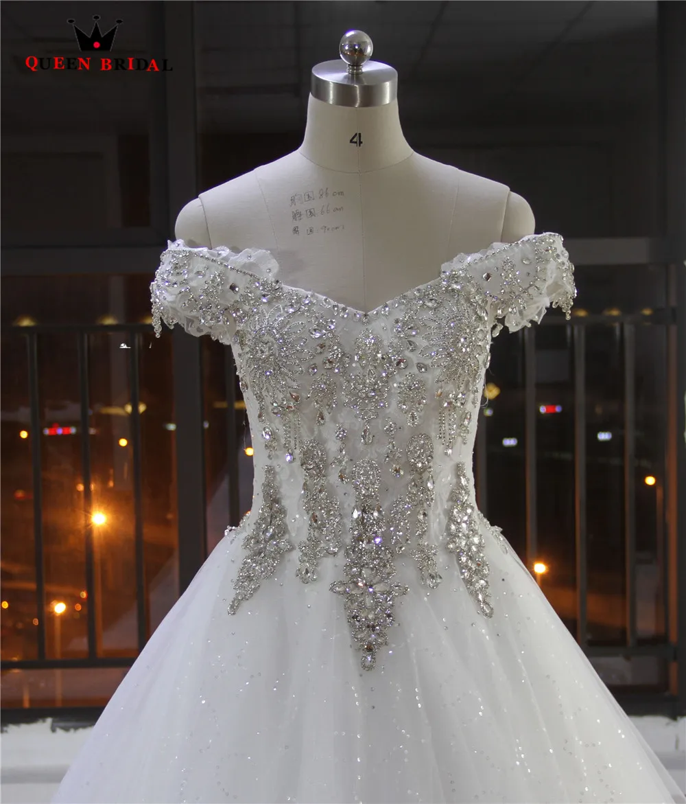 С открытыми плечами тяжелое бисерное свадебное платье robe de mariee на заказ кружевные бисерные Свадебные платья с кристаллами WA50