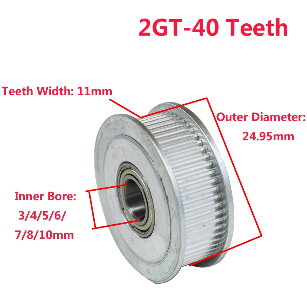 2GT 40 Teeth Synchronous Wheel Idler Pulley 3/4/5/6/7/8/10mm Bore 11mm width with Bearing for GT2 Timing Belt