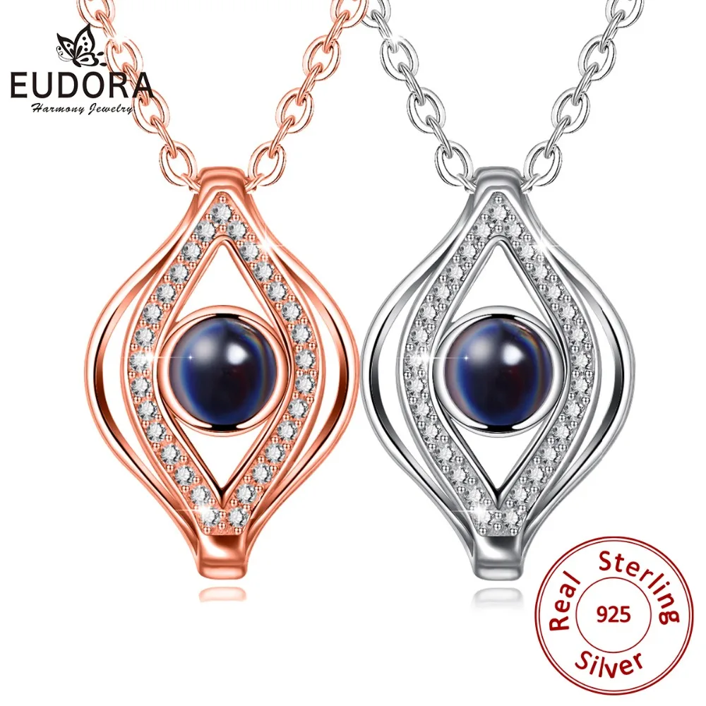 EUDORA 925 пробы Серебряное ожерелье с подвеской-проектором надписью Я люблю тебя на