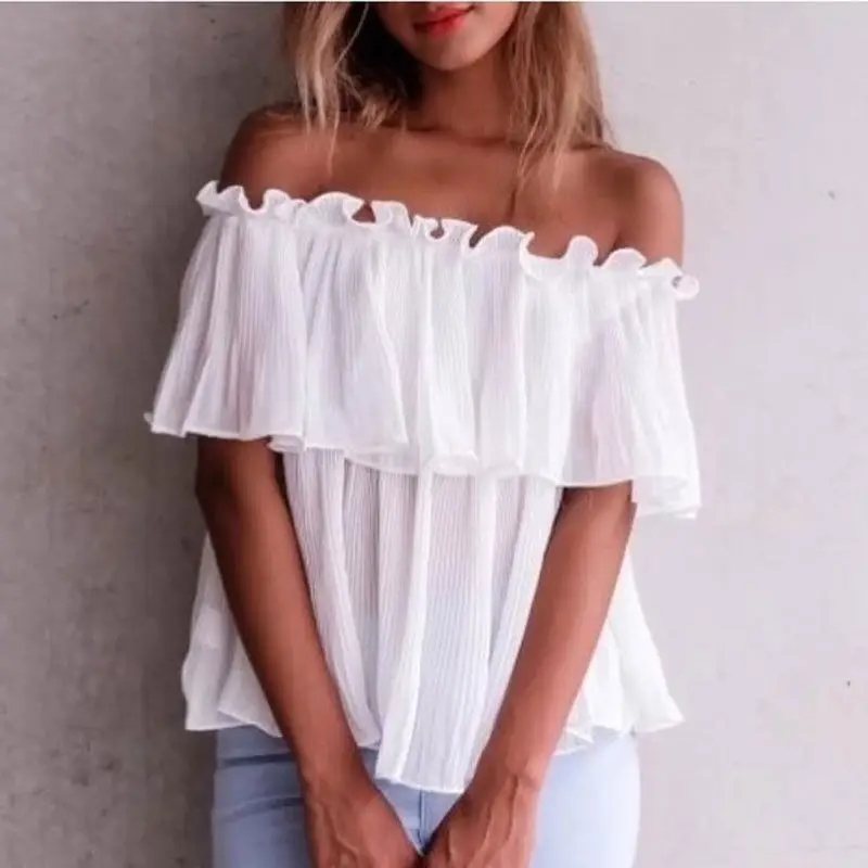 

Fashion Women's Cotton Ruffles Off Shoulder Tops Blouse Shirts Casual Loose Party Club Sunsuit Outfits Tops Shirt Clubwear NEW