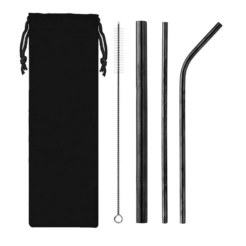 5pcs Eco Friendly Reusable Straw 304 Stainless Steel Metal Smoothies Drinking Straws Set with Brush &amp Bag | Дом и сад