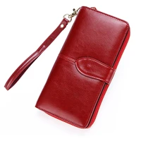 oil wax cowhide leather wallet women bifold long genuine leather clutch purse hasp female cellphone bag girl card holder