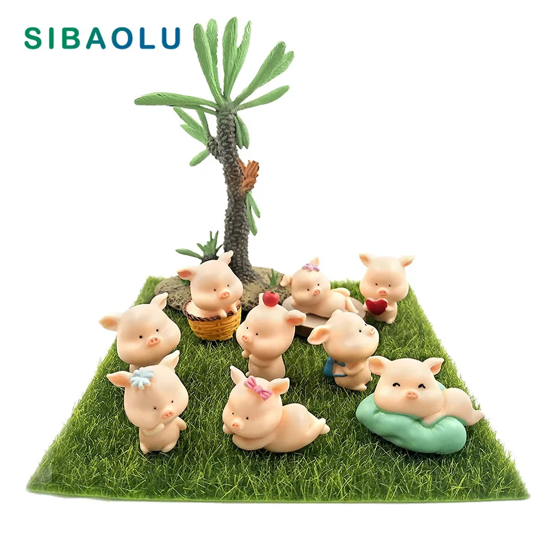 Мини Милая Статуэтка поросенка из смолы модель животного мох микро пейзаж