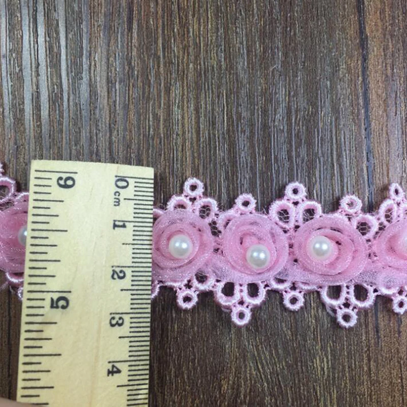 13 метров розовый белый 3D шифон розового кружева цветок Плетеный Перл Кружева