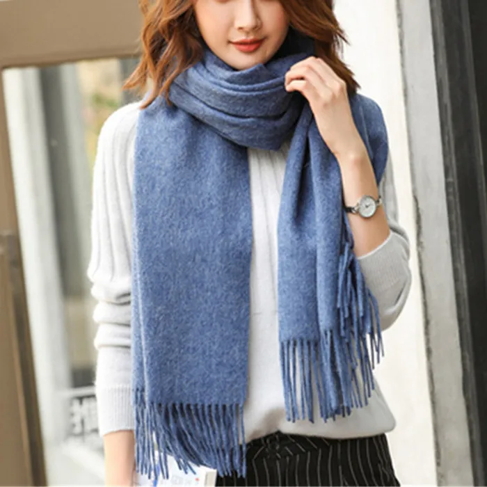 

new fashion 100% wool women solid thick scarfs shawl pashmina 70x180cm long tassel light grey 6color