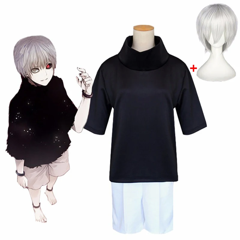 3pcs top pants wig Аниме, Токио, вампиры Kaneki Ken, косплей костюм, топ+ шорты, костюм для вечеринки на Хэллоуин, костюм для косплея, костюм и парик - Цвет: 3pcs top pants wig
