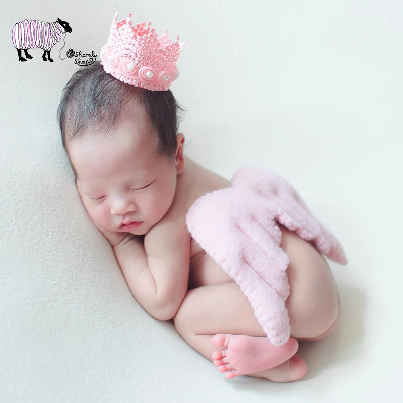 

Newborn Baby Crown+Wool Felt Angel Wings Photography Props bebe Fotografie Accessory Baby Boy Girl Photo Shoot Felt Outfits Prop