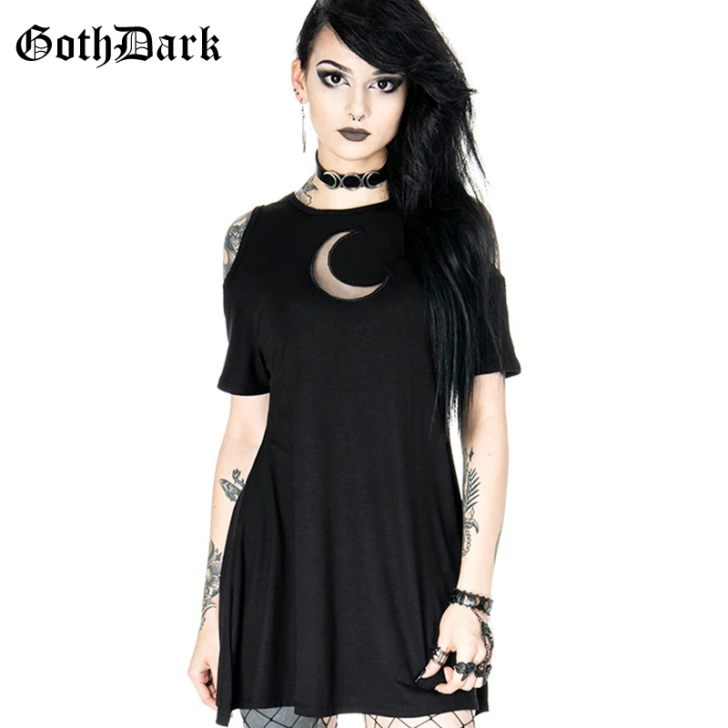 Женское платье с вырезом Goth Dark, винтажное плиссированное платье, модное сексуальное элегантное платье в стиле Харадзюку, на лето - Цвет: black