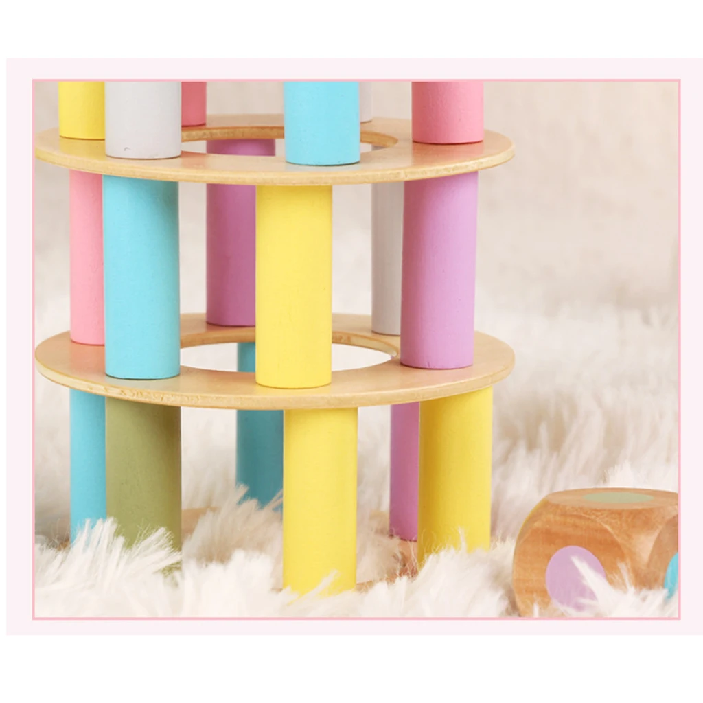 

Colorful Wood Toy Leaning Tower Building Blocks Stacking Balance Game Toys for Kids