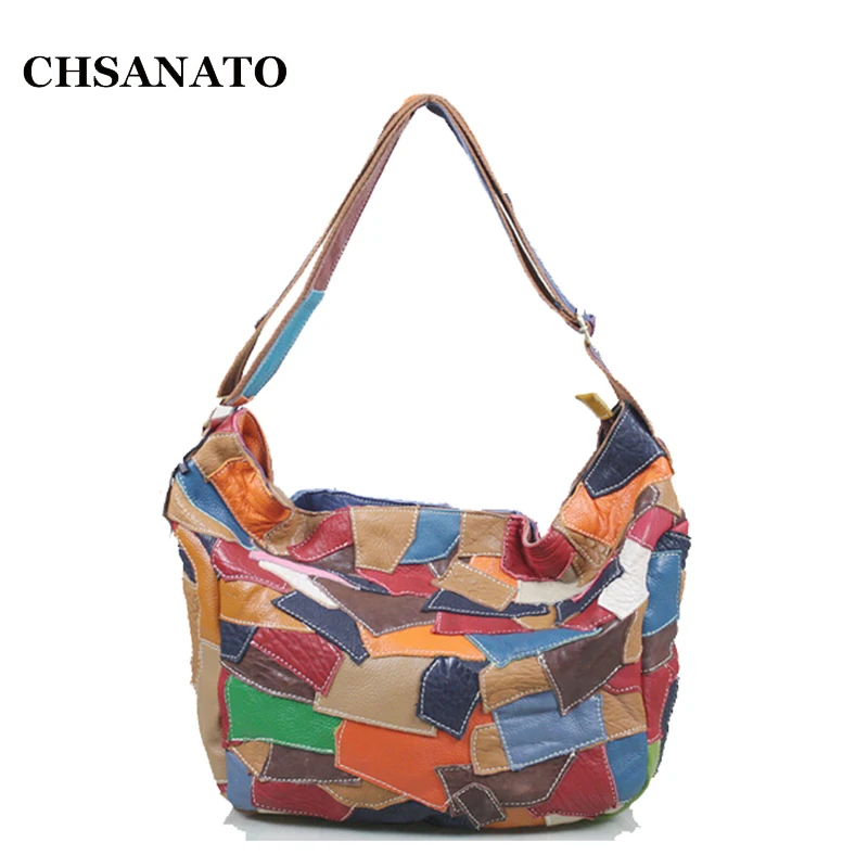 Новинка сумка CHSANATO из воловьей кожи женская наплечная разноцветная
