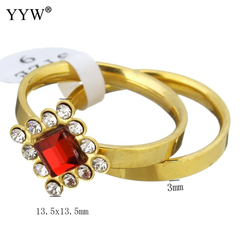 rings for women fashion jewelry stainless steel ring set crystal rhombus gold color plated woman with rhinestone 2PC | Украшения и