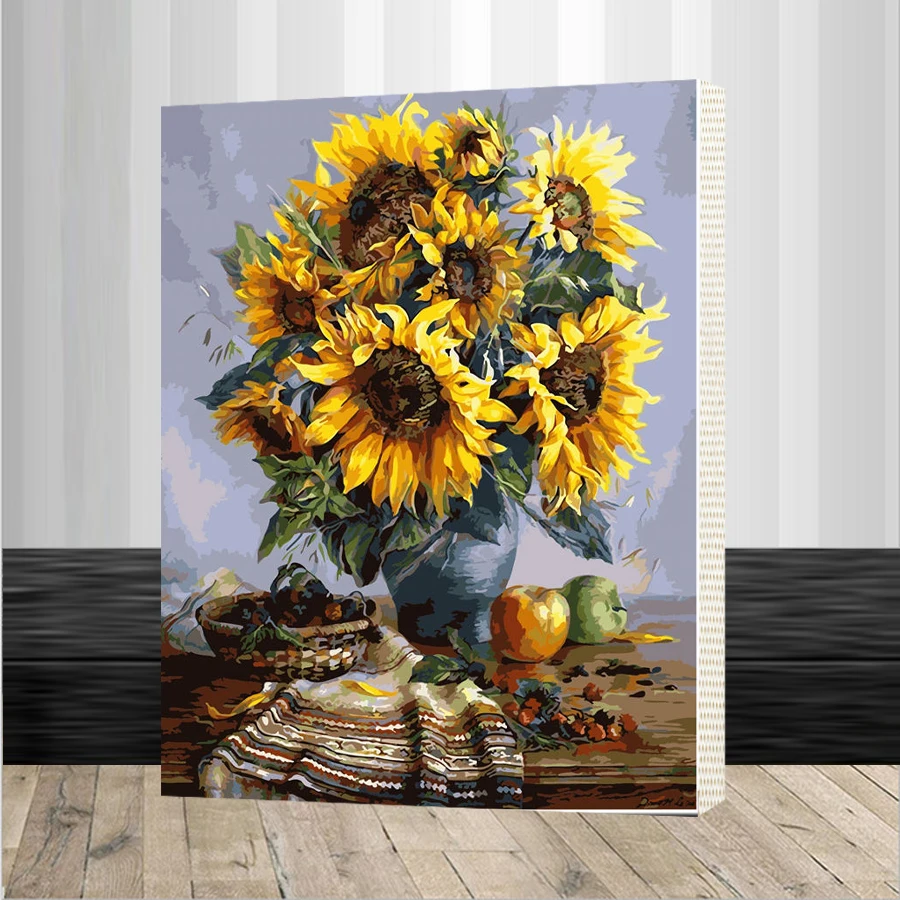Фото 40x50cm SunFlowers Framed picture on wall acrylic oil painting by numbers abstract drawing unique gift Дом и сад 40x50cm SunFlowers Framed picture on wall acrylic oil painting by numbers abstract drawing unique gift Дом и сад