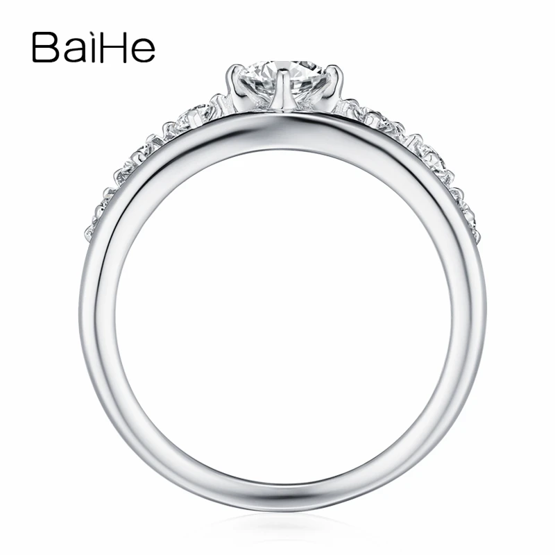 BAIHE Твердое 18 к белое золото 0.20CT сертифицированное FG/SI круглое натуральное бриллиантовое обручальное женское милое/романтическое тонкое Ювелирное кольцо