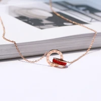 yun ruo 2018 new rose gold color fashion red zircon roman numerals pendant necklace titanium steel jewelry woman gift not fade