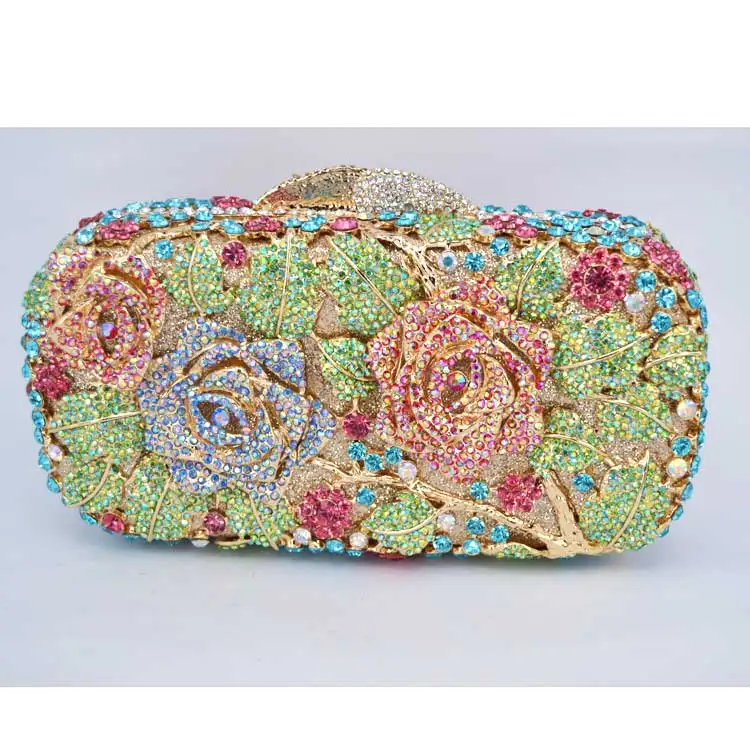 J clutch bag Роскошная вечерняя сумочка-клатч со стразами, золотой цветок розы, вечерние сумочки, женская свадебная сумочка, сумочка для невесты, вечерняя сумочка SC013 - Цвет: J clutch bag