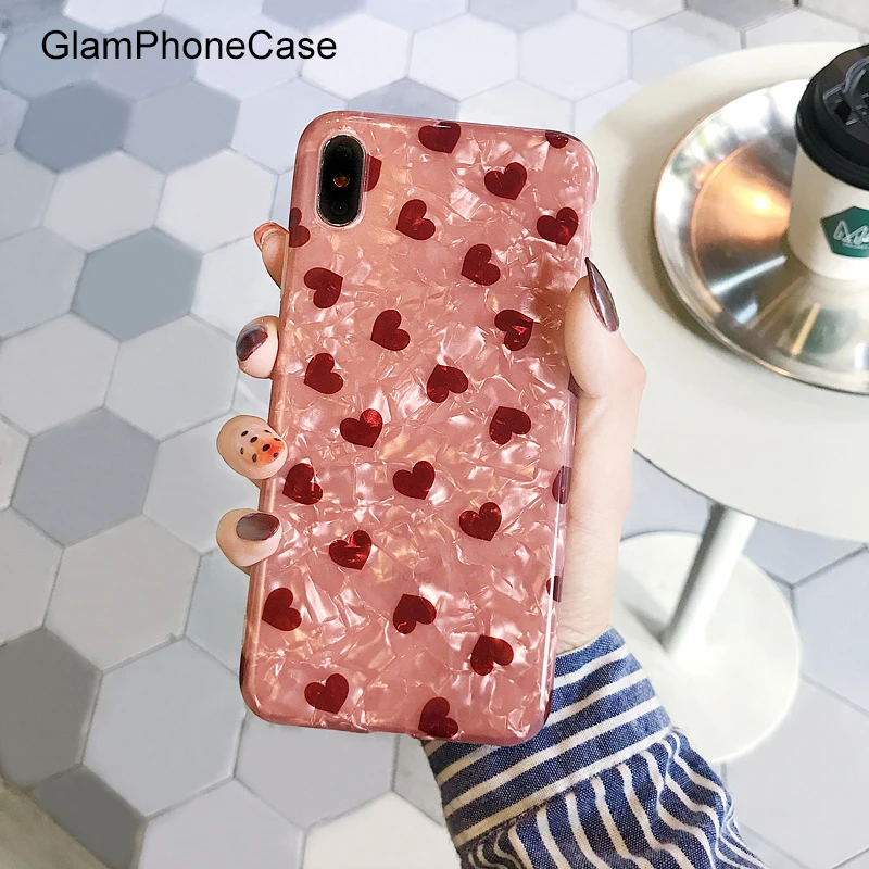 GlamPhoneCase Pink Fritillaria Small Love Heart Phone Case For iPhone XS Max XR 8 8plus 7 7plus 6/6S Plus Soft TPU Back Cover |