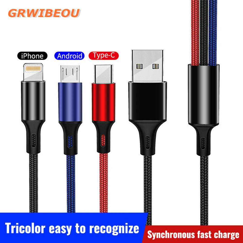 Упаковка 3 в 1 Micro USB/Тип C/IOS быстрая Зарядное устройство синхронизации данных зарядный кабель для Iphone/HUAWEI/Xiaomi/samsung