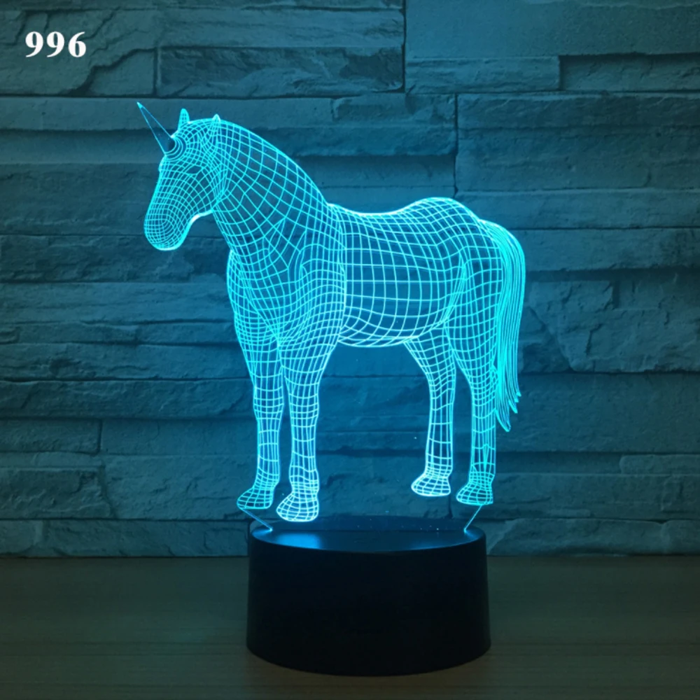 Новая Лошадь 3D ночник креативный 3 D лампа визуальное освещение для украшения