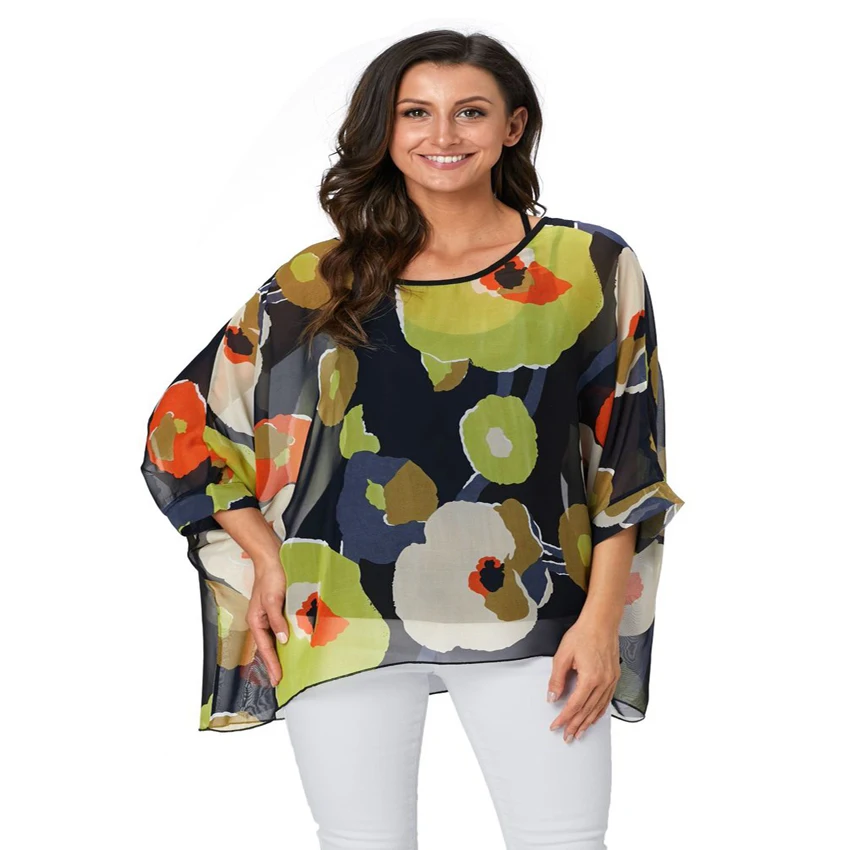 Baharcelin 5XL 6XL женская летняя блузка с рукавами летучая мышь Повседневная Блузка
