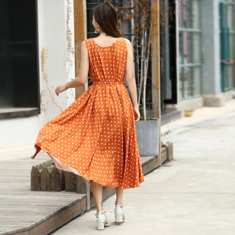 

Bohemian Style Women Dress Sexy Vintage Maxi Polka Dot V-Neck Elegant Women Dresses Evening Party High Waist Dresses
