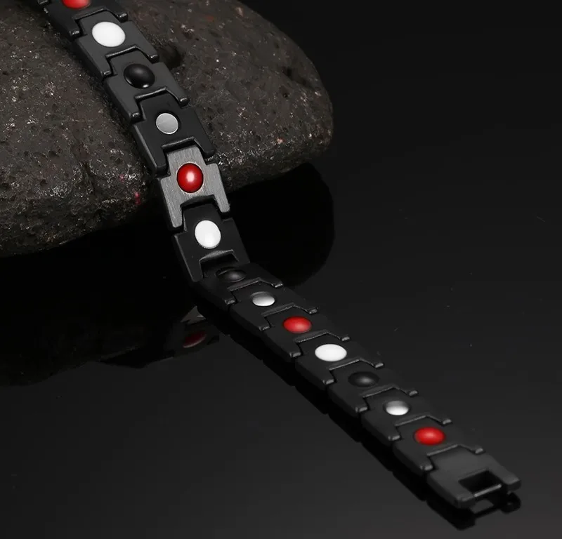 Men's New Arrival High Quality Black Gold 316L stainless steel Buddhist religious Health magnet Stone Link Chain Bracelet | Украшения и