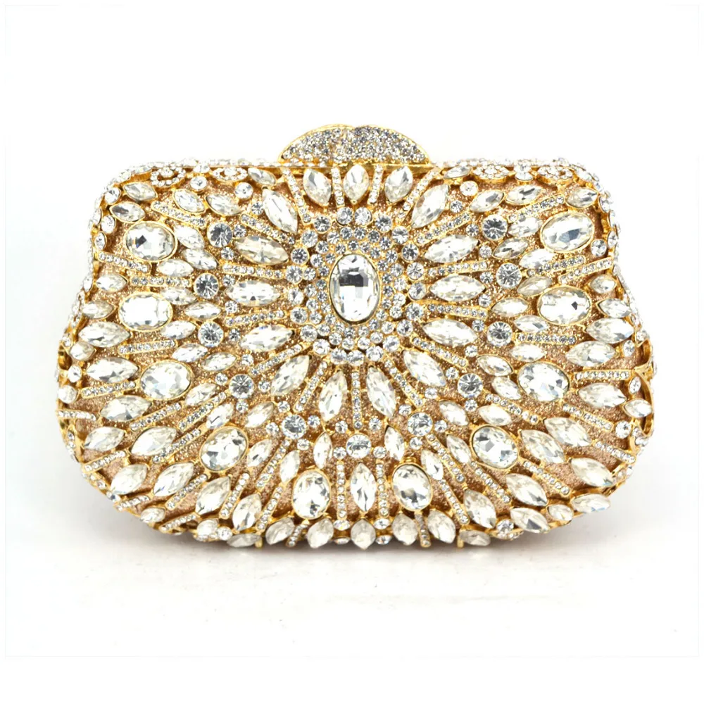 Ослепительный женский клатч с золотыми кристаллами Павлин сумочка