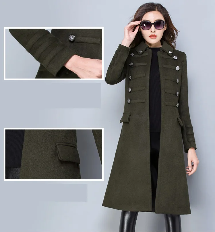 Большие размеры, S-3XL, Зимняя шерстяная куртка для женщин, корейское утепленное длинное шерстяное пальто для молодых женщин, двубортное пальто со стоячим воротником, B308