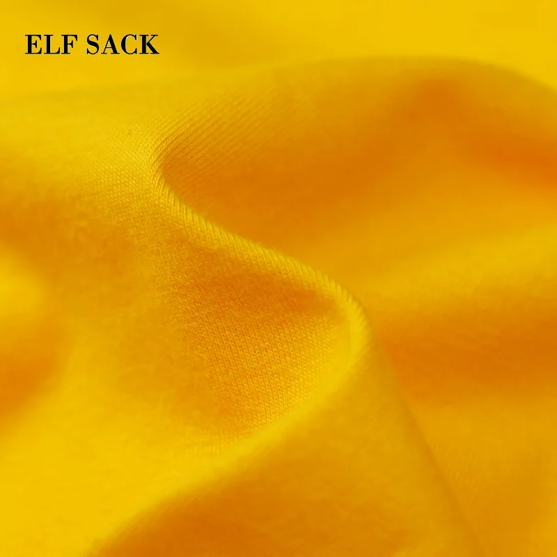 ELFSACK, большие размеры, женские футболки, повседневные, с буквенным принтом, с круглым вырезом, хлопковые футболки, тонкие, свободные, одноцветные, с длинным рукавом, женские футболки