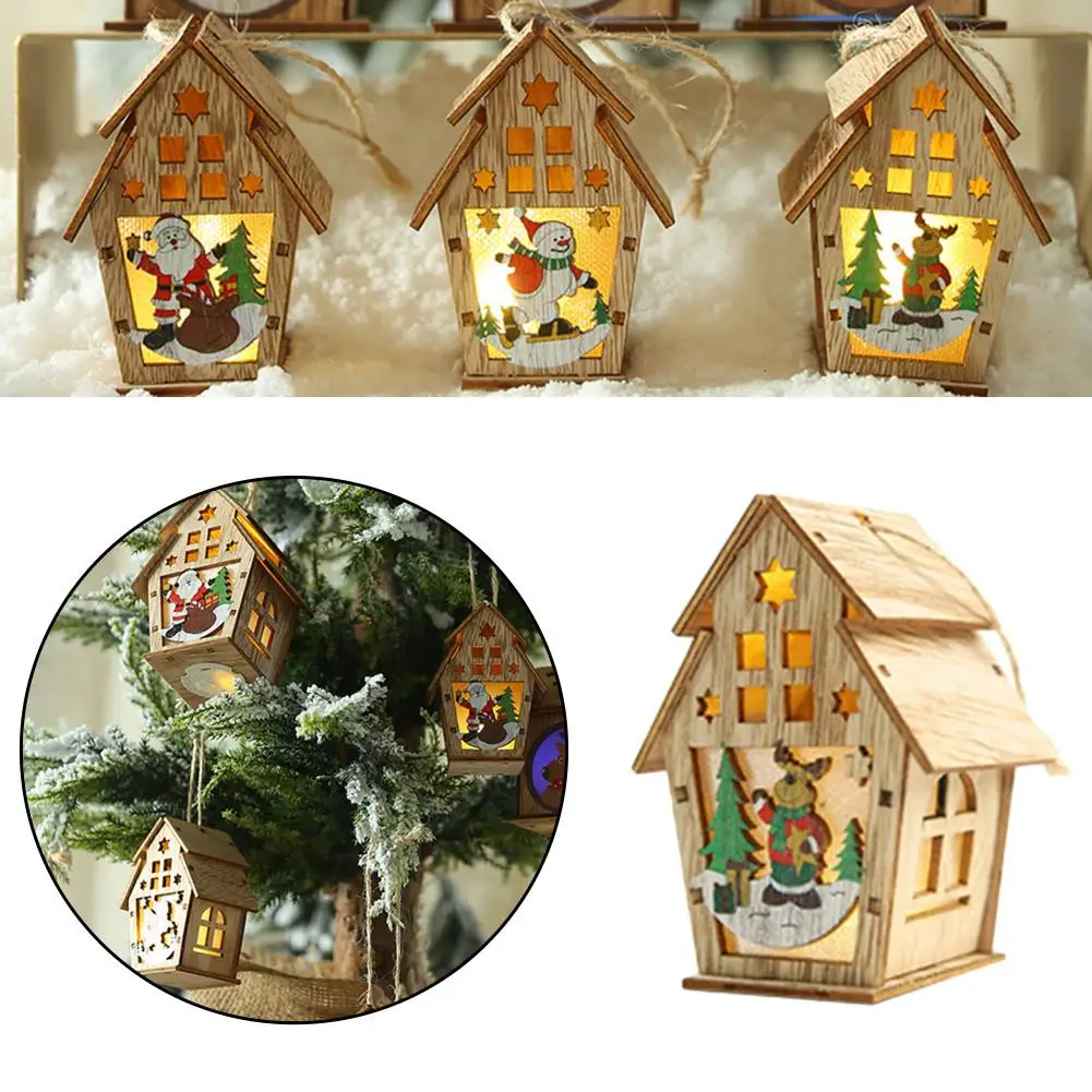 2020 рождественское деревянное украшение домик с подсветкой подвесные елочные