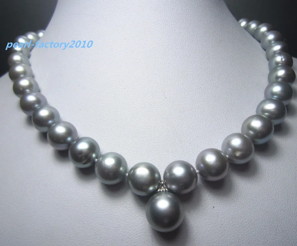 

Women Gift word Love Shipping >>>>>18"AAA 12mm NATURAL REAL ROUND South sea gray pearl necklace -jewelry