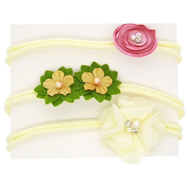 

Kids Hair Bands Hair Accessories Little girls Chiffon Flower Hairband with Pearl Rhinestone Newborn Headband 1set HB054