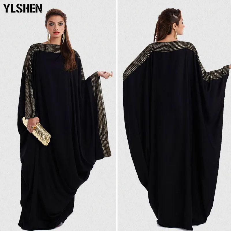 Абайя кафтан Женская свободного покроя, элегантное платье в арабском стиле, мусульманская Мода, черная Дизайнерская одежда, большие размер...