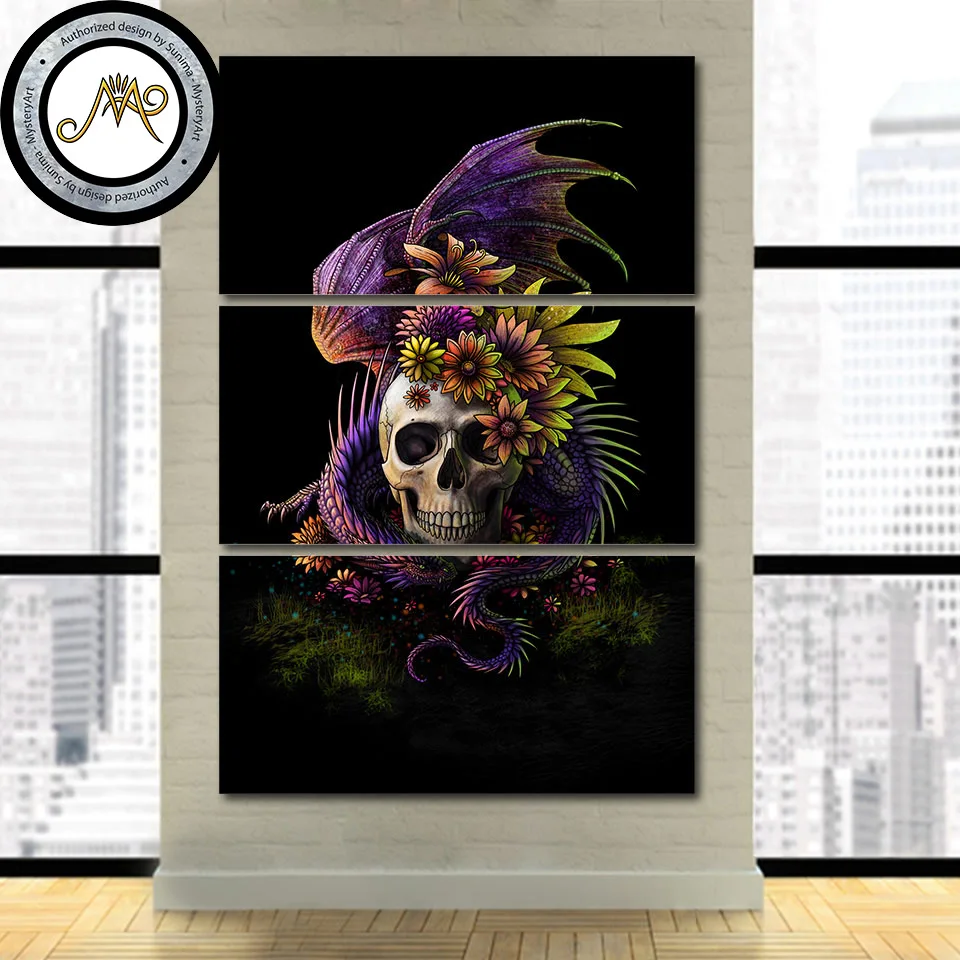 

Flowery Skull by Sunima-MysteryArt HD print 3 piece canvas art purple flower Wall Pictures Decoration Pictures CU-3128C