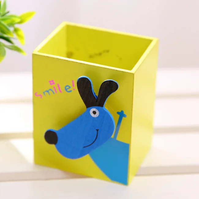 Kawaii животное деревянная ручка держатель для детей стол контейнер для хранения коробка карандаш Органайзер чехол канцелярские принадлежности подарок на день рождения