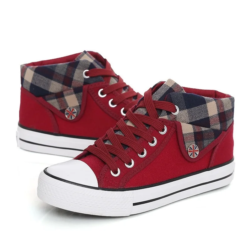 Кеды женские клетчатые лоскутные холщовые туфли плоская подошва Повседневная