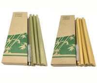 useful 12pcsset bamboo drinking straws reusable eco friendly party coffee cocktail kitchen with clean brush