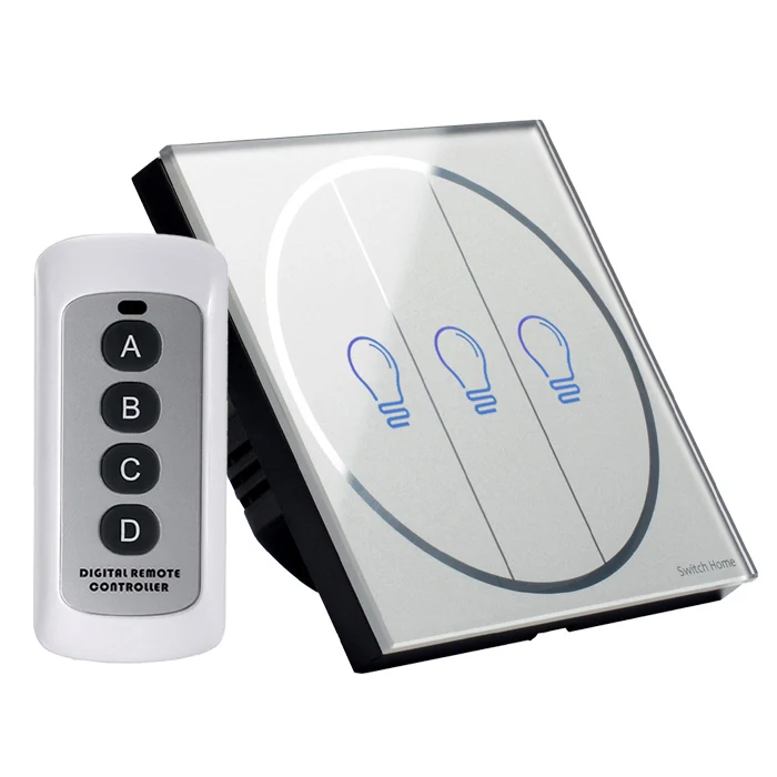 3 gang Gray remote 3 банды стеклянная панель настенный выключатель, беспроводной пульт дистанционного управления выключатель света, Белый ЕС RF 433 умный сенсорный переключатель - Цвет: 3 gang Gray remote