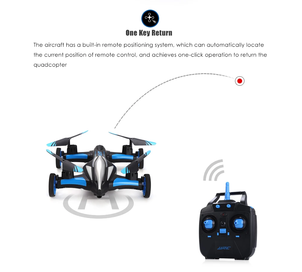 Синий JJRC H23 2,4G 4CH 6-Axis Gyro воздух земля летающий автомобиль игрушка, Дрон на дистанционном управлении RTF RC Quadcopter с 3D флип один ключ возврат Безголовый режим - Цвет: Синий