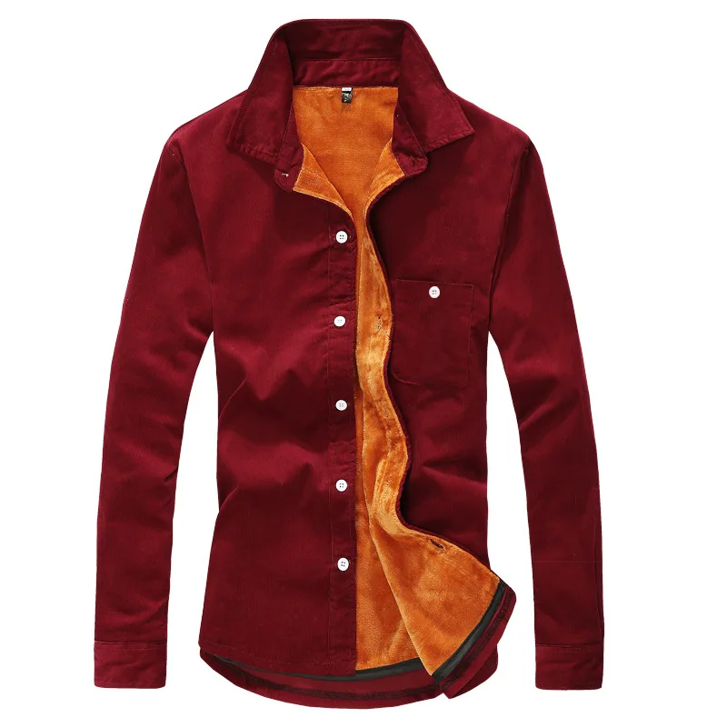 

Men Shirt Winter Thick Solid Fleece Corduroy Warm Shirts Fashion Long Sleeve Dress Shirts Men's Clothing M-5XL