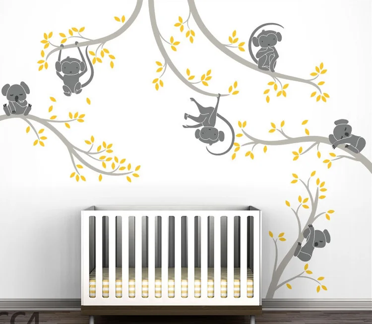 Spring Koala and Monkey Tree Branches DIY Wall Decals Vinyl Stickers Nursery Baby Art Decor For Kids Rooms Murals A213 | Дом и сад