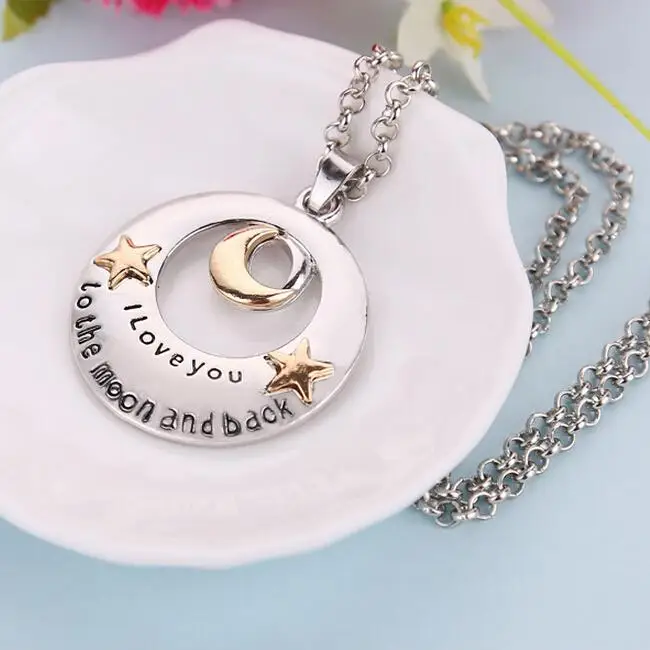 Цепочка с подвеской в виде букв I love you to the Moon and back|i you|moon backchain necklace |