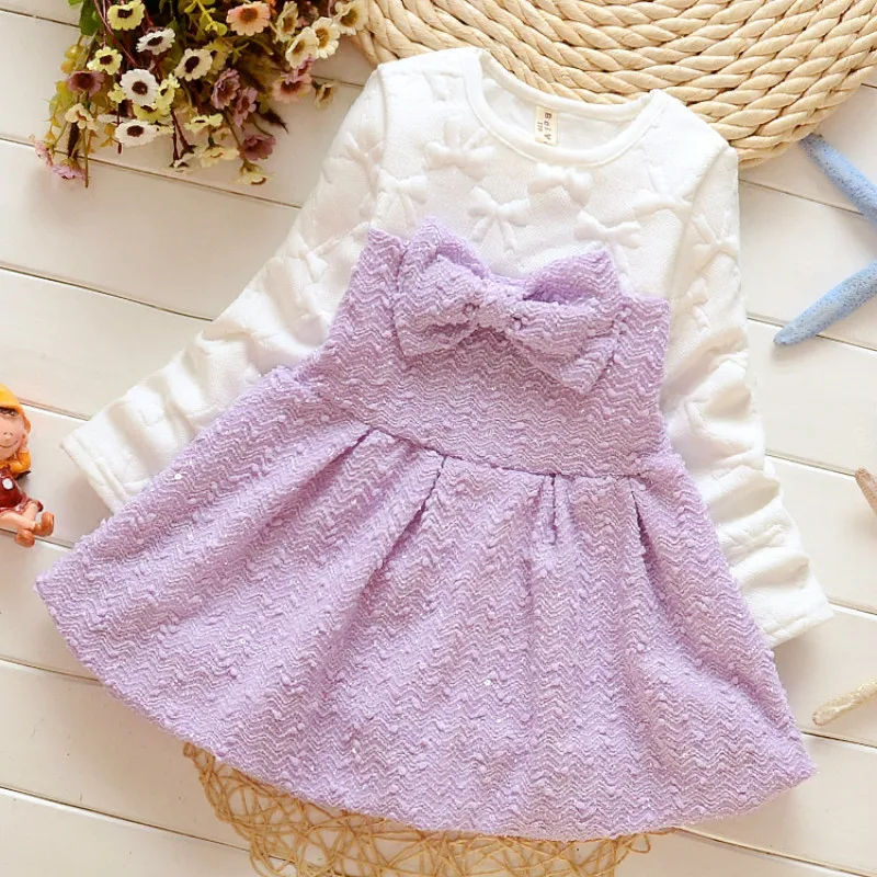 Детское Хлопковое платье с бантом длинным рукавом | Детская одежда и обувь