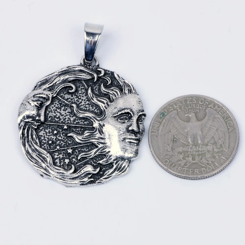 Солнце, Луна, звезды, амулет, Солнечная подвеска луна, ожерелье, языческая Викка, духовное ювелирное изделие, подарок для мужчин и женщин, античное серебро