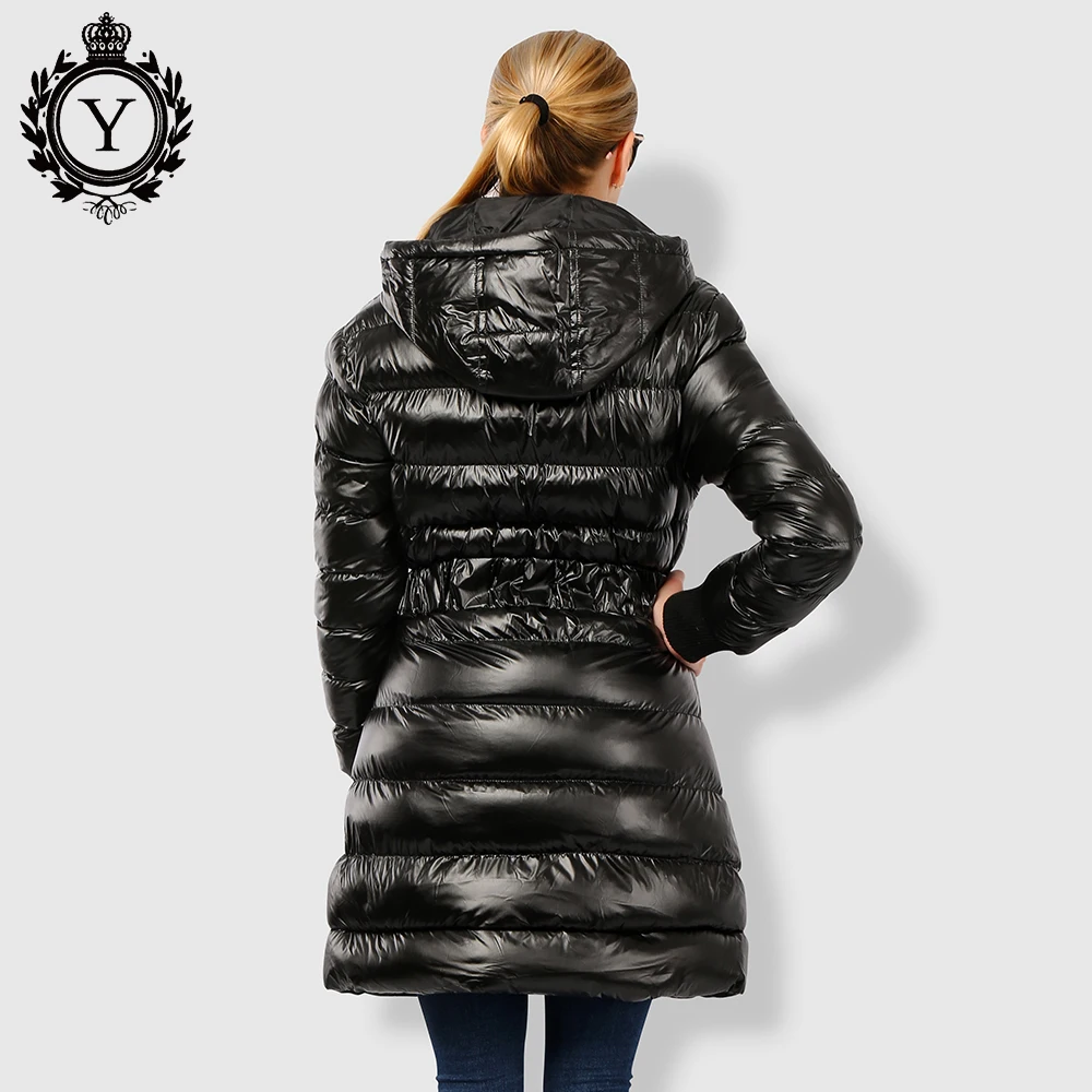 COUTUDI 2016 Длинный Женская одежда Зимние теплые куртки блестящий твердый Черный