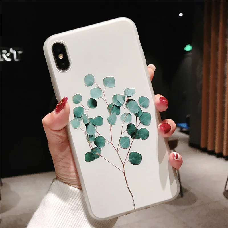 AC3046 Чехол USLION с зелеными листьями для iPhone 11 Pro XR XS Max X, 3D Рельефный цветочный чехол для телефона iPhone 6, 6 s, 7, 8 Plus, мягкие силиконовые чехлы - Цвет: AC3046
